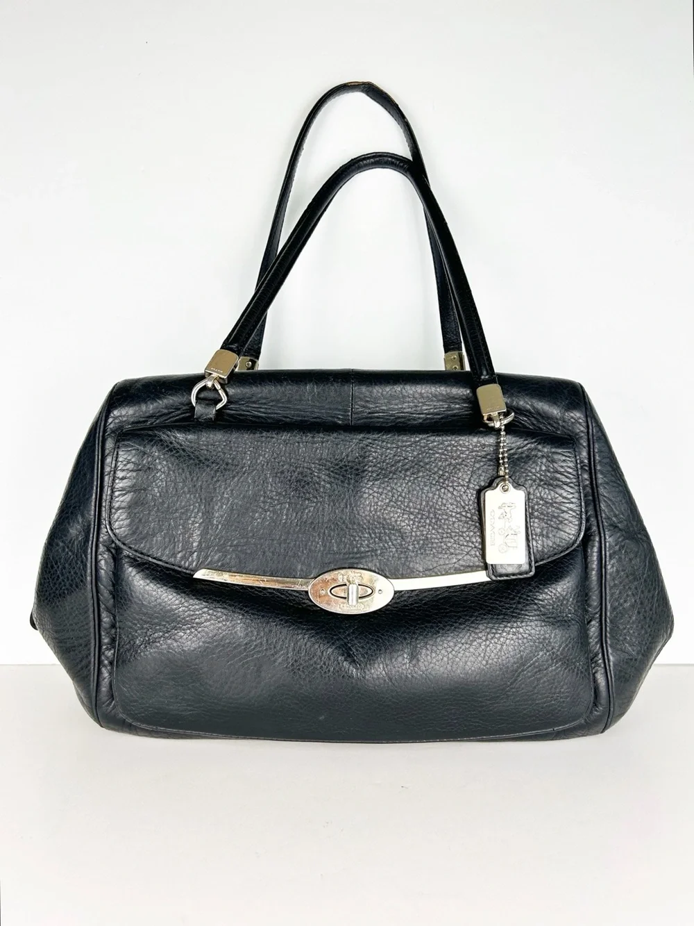 Coach Madison Madeline Black Leather Flap Purse Bag Satchel - Picture 1 of 15